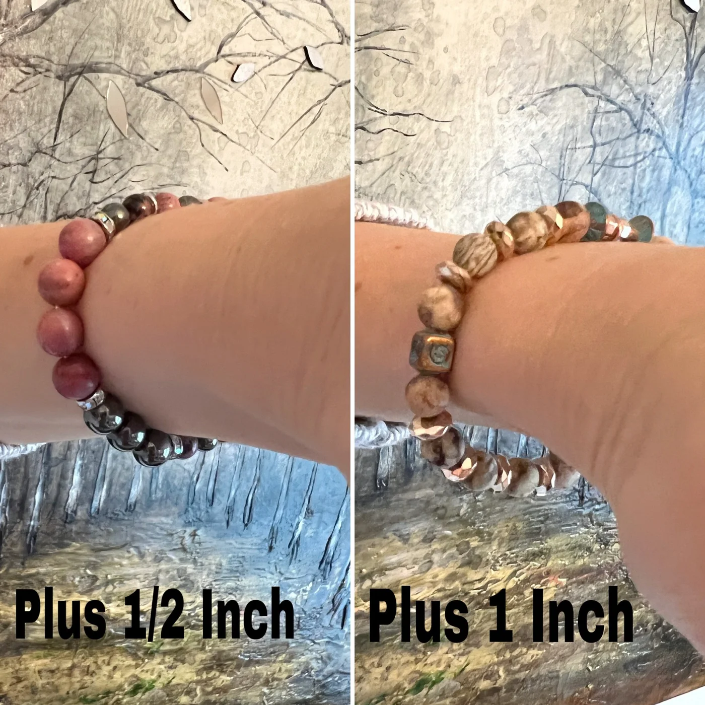 Two bracelet fit examples from the original guide, showing added room of one half inch and one inch